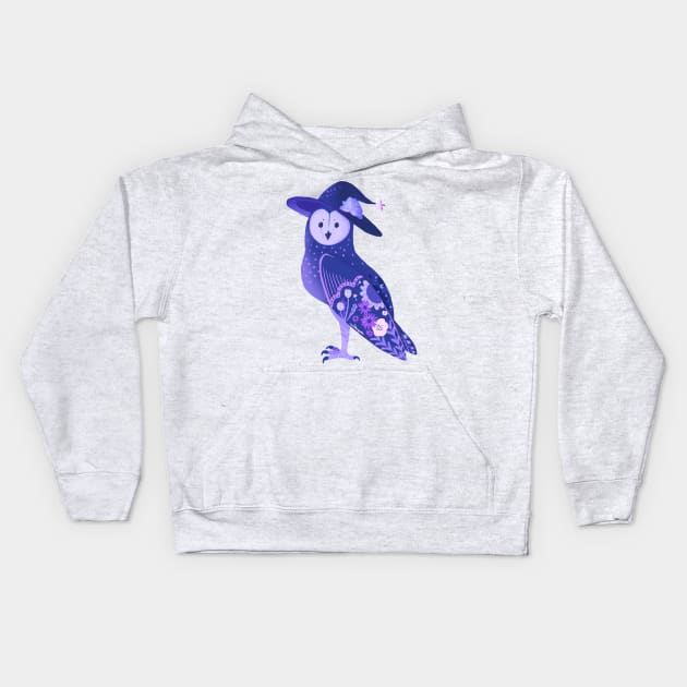 Purple Barn Owl in a Witch Hat Kids Hoodie by narwhalwall